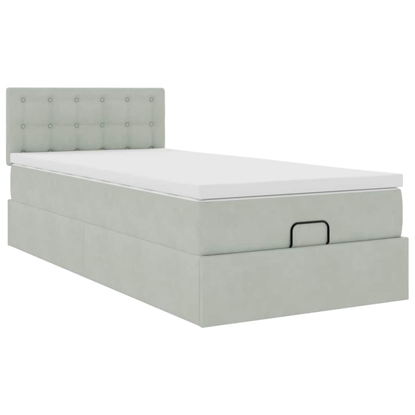 Cadru de pat otoman cu saltea Gri deschis 80x200cm catifea