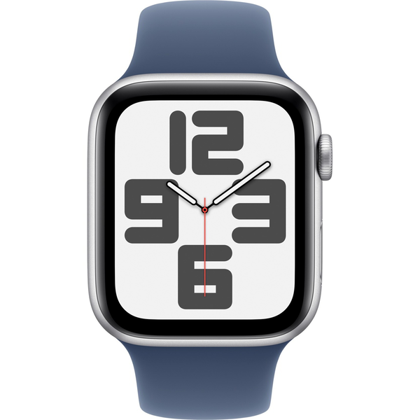 Ceas inteligent Apple Watch SE 44 mm din aluminiu, argintiu/albastru, curea sport S/M