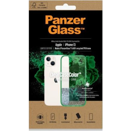PanzerGlass ClearCase iPhone 13 Antibacterial Military Telefon tok - Átlátszó / Zöld (0334)