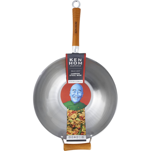 Ken Hom Excellence, Round, Wok/Stir-Fry pan, Steel, Wood, Carbon steel, 36 cm