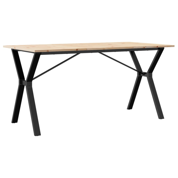 tömör fenyőfa és öntöttvas étkezőasztal Y-vázzal 160x80x75 cm