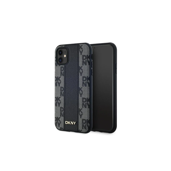 DKNY DKHMN61PCPVSLK iPhone 11 / Xr készülékhez 6.1" kemény tok Leather Checkered Mono Pattern MagSafe fekete