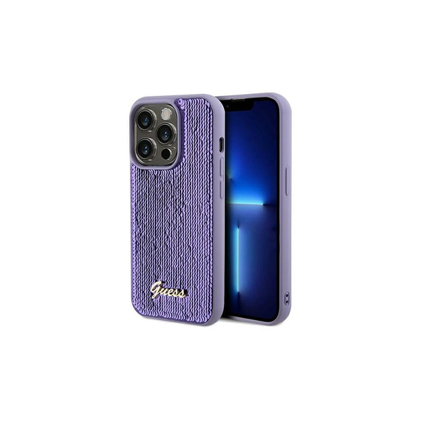 Guess GUHCP13XPSFDGSU iPhone 13 Pro Max 6.7" készülékhez Sequin Script Metal kemény tok lila