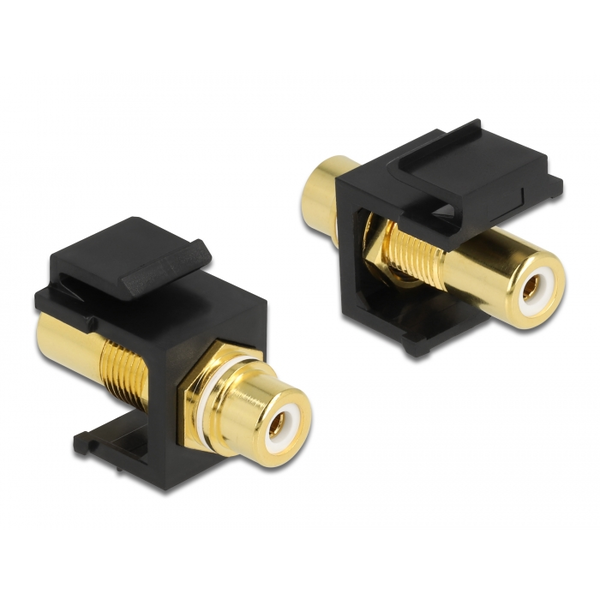 Delock Keystone modul, RCA-csatlakozóhüvely > RCA-csatlakozóhüvely, aranyozott, fehér / fekete