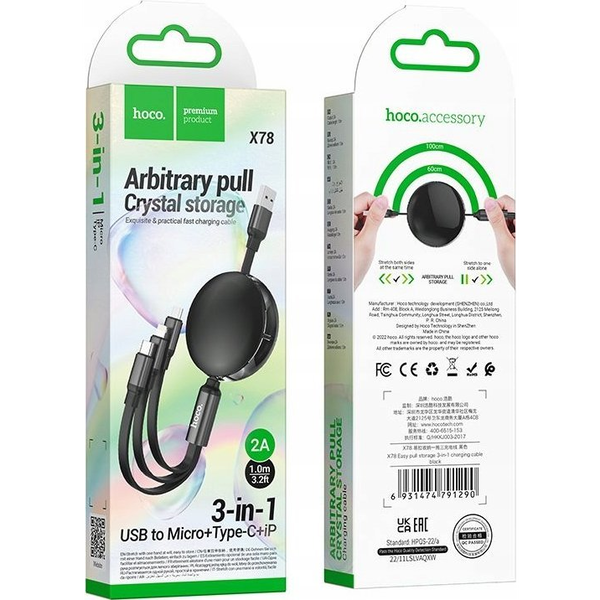 Sada kabelů USB - USB typ C / microUSB / Lightning Hoco