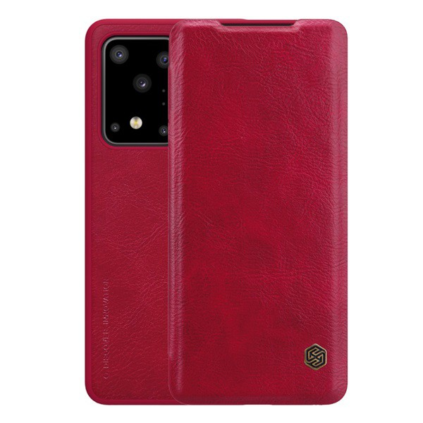 NILLKIN QIN tok álló, bőr hatású (FLIP, oldalra nyíló, bankkártya tartó) PIROS [Samsung Galaxy S20 Ultra 5G (SM-G988B)] (5996457934515)