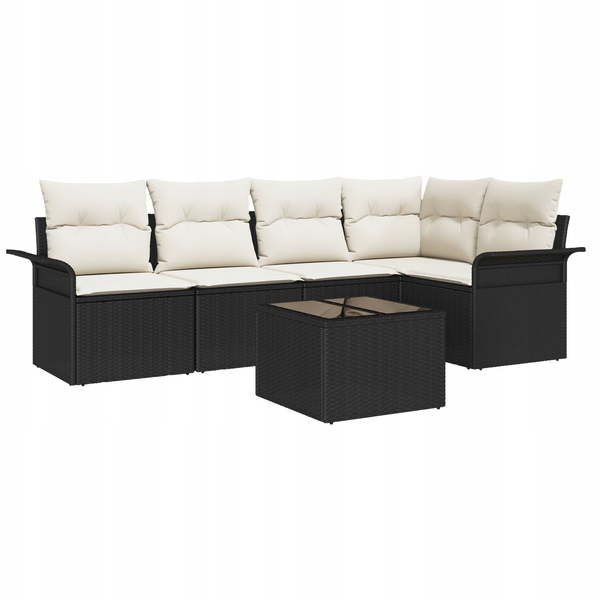 Kerti Kanapé Szett párnával tárolóval 6 pcs Fekete Poli rattan