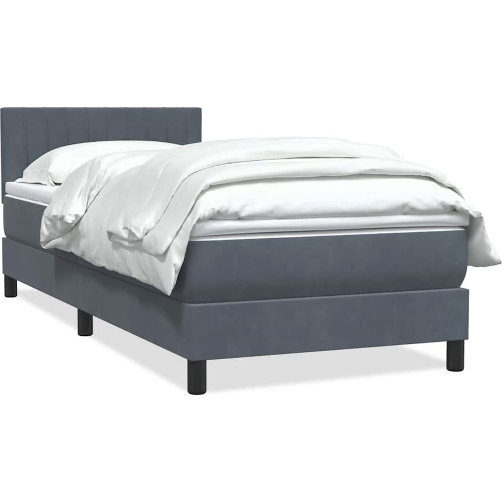 sötétszürke bársony rugós ágy matraccal 80x220 cm (3316426)