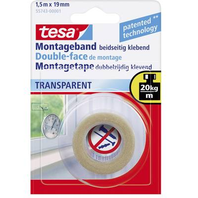 TESA® kétoldalas szerelőszalag, átlátszó, 1,5 m 19 mm (55743)