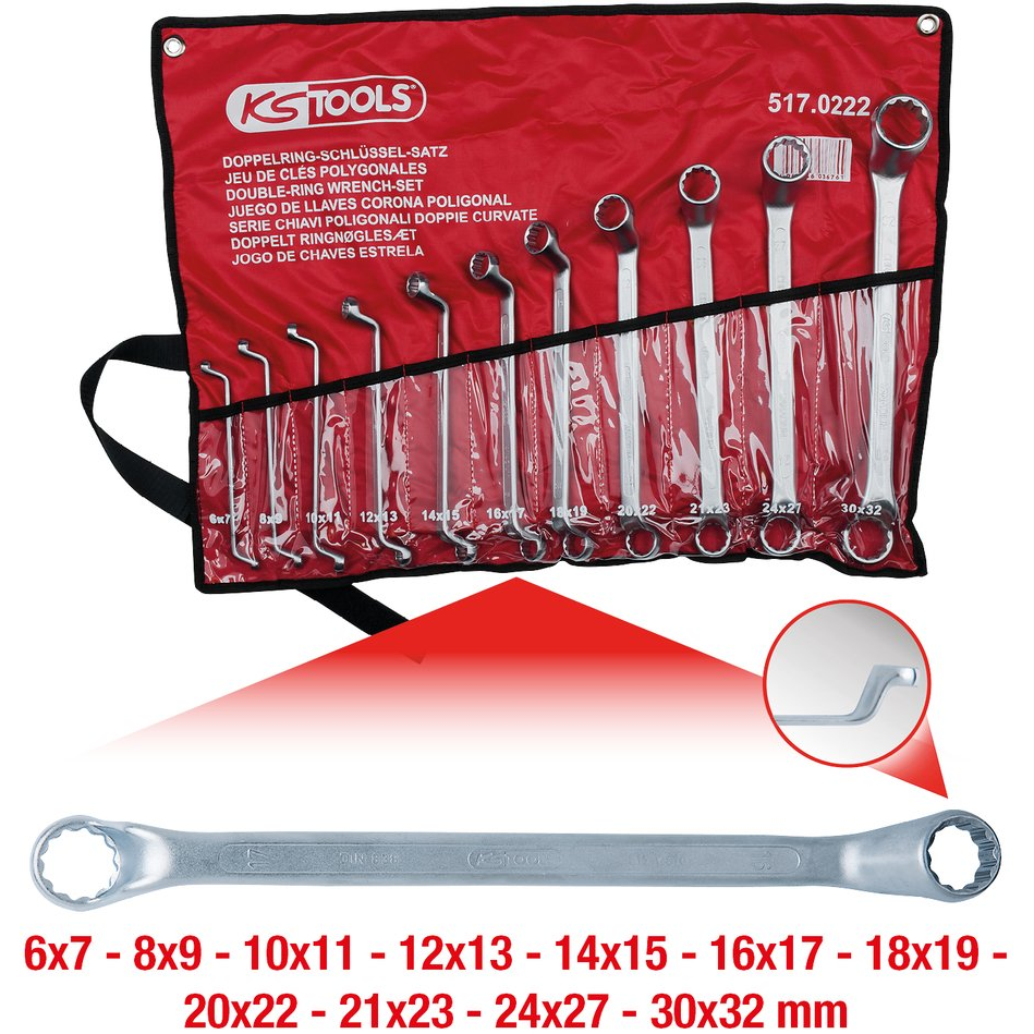KS Tools 517.0222 517.0222 Gyűrűskulcs 11 részes Kulcsszélesség (metrikus) 6 - 32 mm (517.0222)