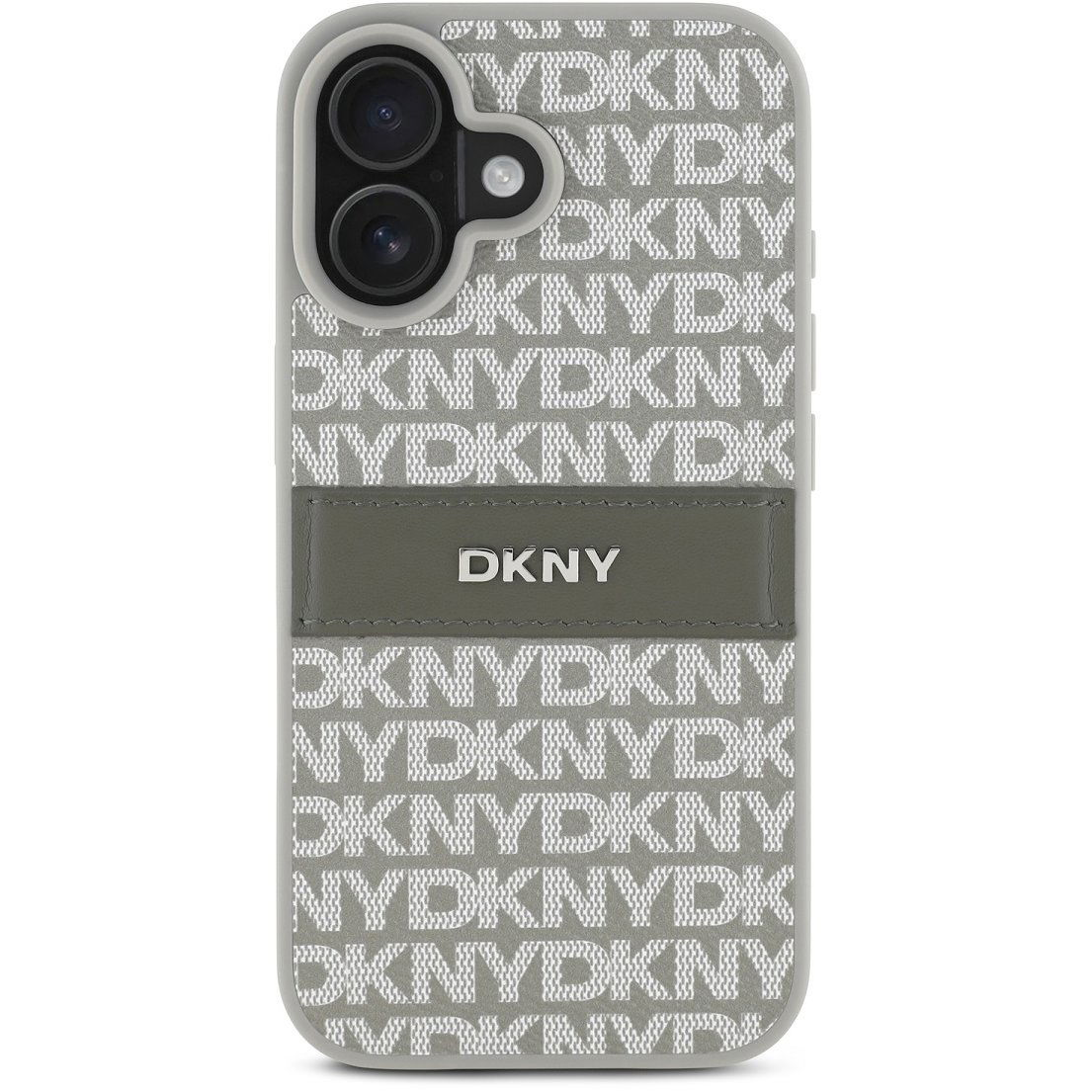DKNY Repeat Pattern Tonal Stripe iPhone 16 bézs PU bőr tok (DKHCP16SPRTHSLE)