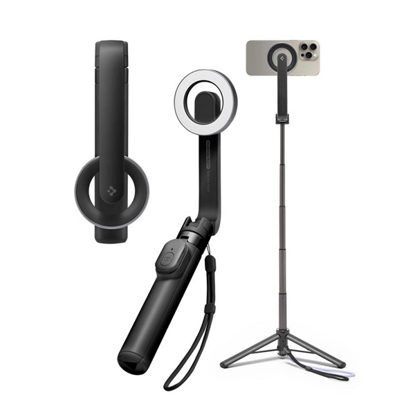 Spigen S571W szelfibot (tripod állvány, állítható, bluetooth távkioldó, MagSafe, 16.7-74cm) FEKETE Apple iPhone 12 / iPhone 12 Pro / iPhone 12 Pro Max (AMP07656)