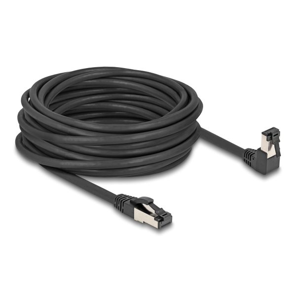 Delock RJ45 hálózati kábel Cat.8.1 S/FTP 90  fokban lefelé hajló / egyenes 10 m fekete (80449)