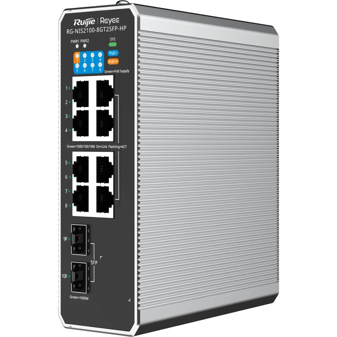 Reyee RG-NIS2100-8GT2SFP-HP 10-Port Cloud Managed Industrial Switch (6976915003457)