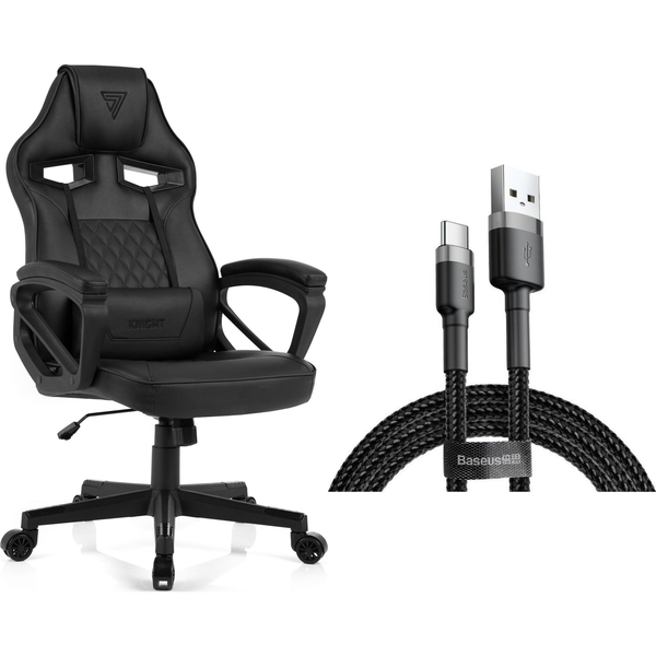 Fotel SENSE7 Knight - skórzany, czarny + kabel usb
