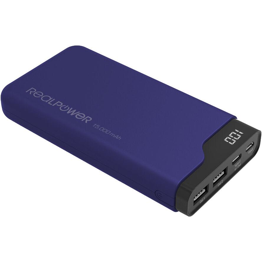 RealPower PB-15000C Type-C Power Bank 15000mAh - Fekete (333643)