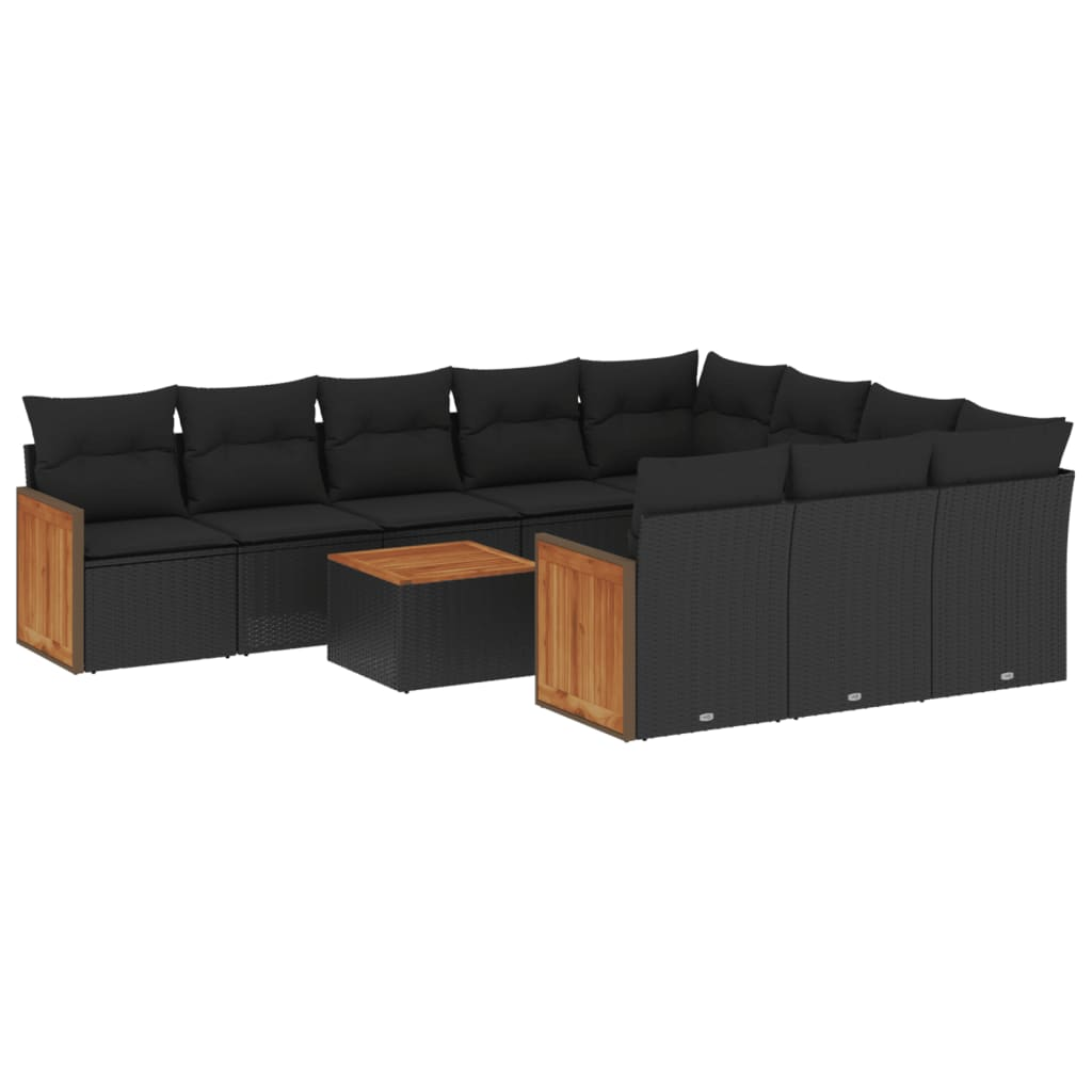 11 részes fekete polyrattan kerti ülőgarnitúra párnákkal (3260424)