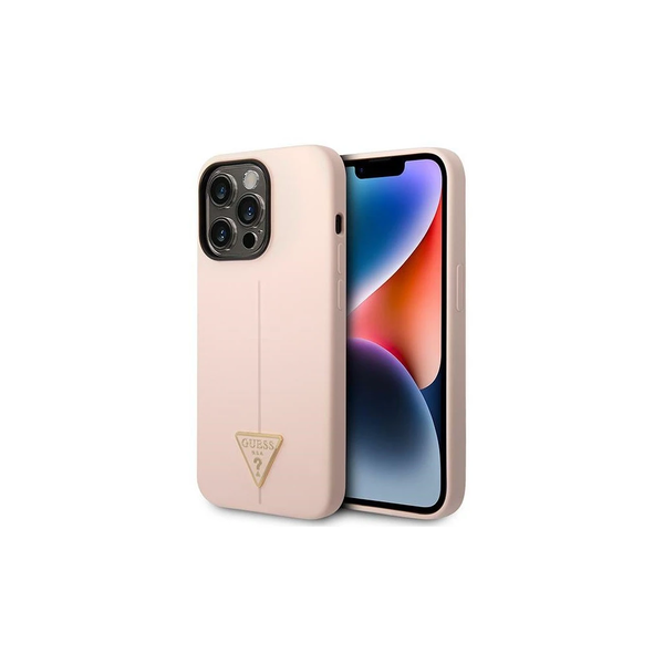 Guess GUHCP14XSLTGP iPhone 14 Pro Max készülékhez kemény tok Silicone Triangle rózsaszín
