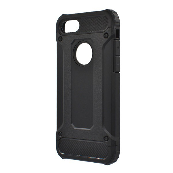 Defender műanyag telefonvédő (közepesen ütésálló, szilikon belső, fémhatás, logo kivágás) FEKETE [Apple iPhone 8 4.7] (5996457679195)