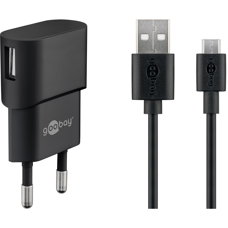 Goobay Micro-USB / USB-A hálózati töltő készlet - Fekete (5W) (45296)