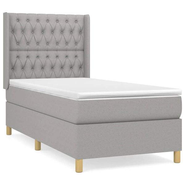 Pat box spring cu saltea, gri deschis, 90x190 cm, textil