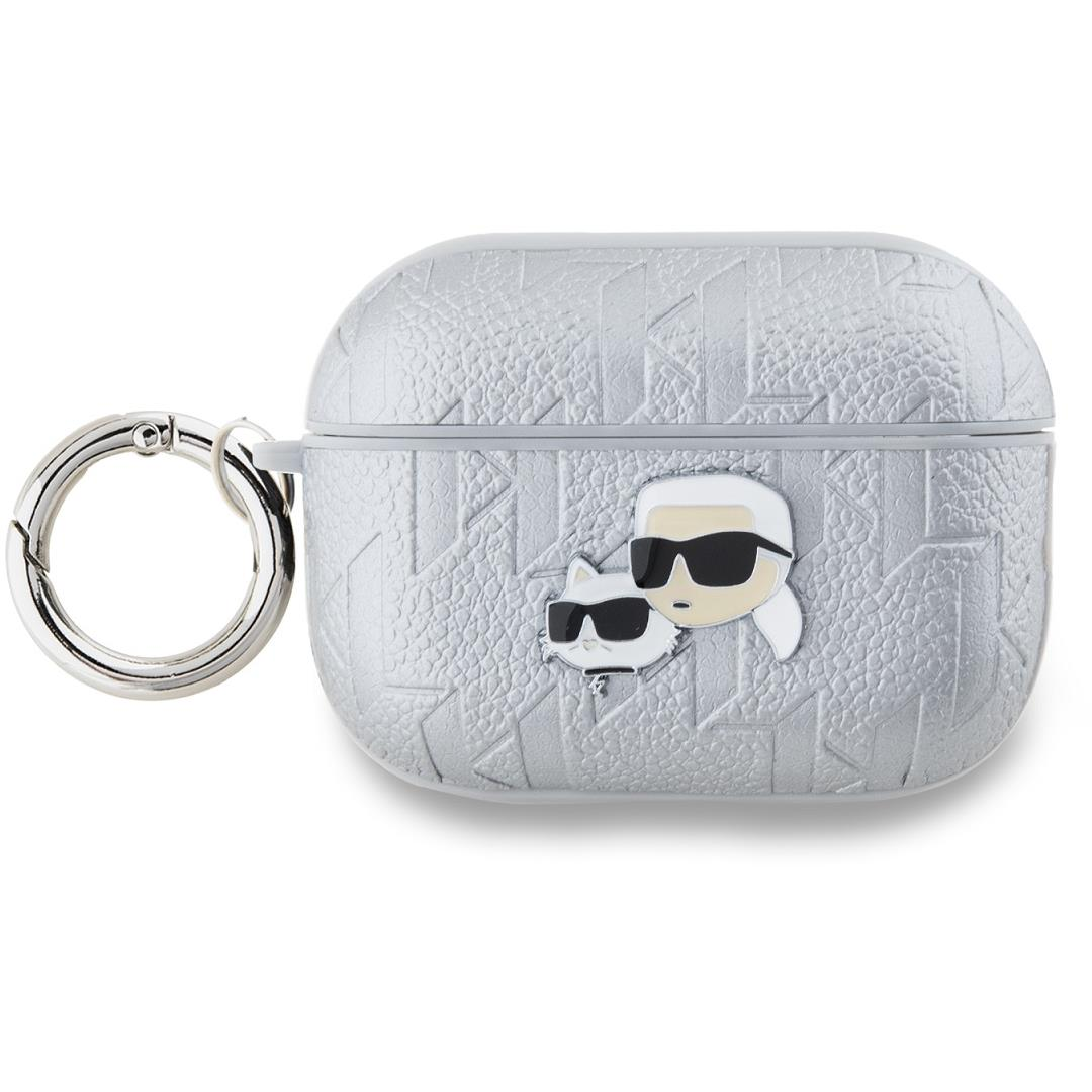 Karl Lagerfeld Embossed Karl and Choupette Heads AirPods Pro 2 ezüst PU tok (KLAP2PGKCPS)
