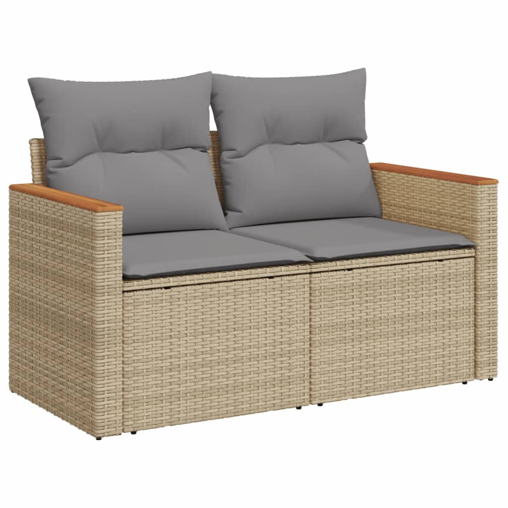 2 személyes bézs polyrattan kerti kanapé párnával (366109)