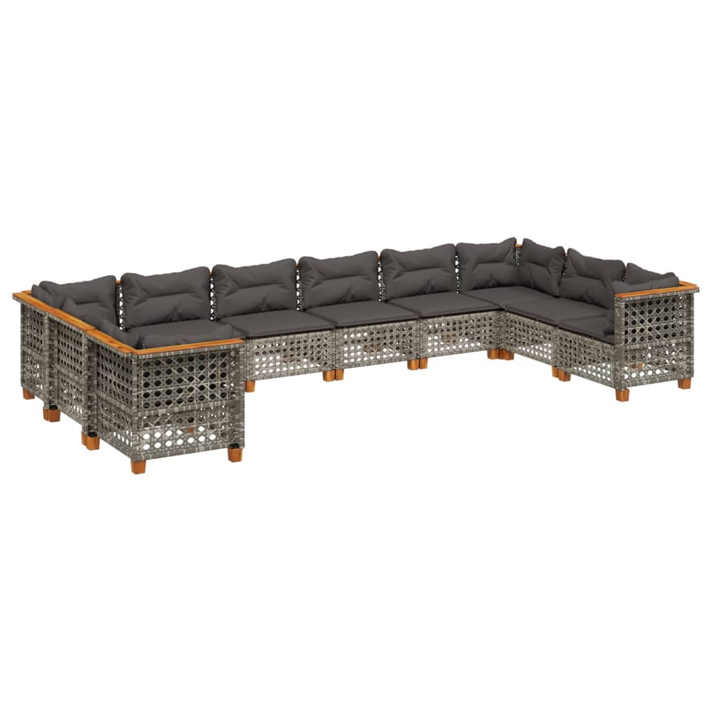 10 részes szürke polyrattan kerti ülőgarnitúra párnákkal (3262023)