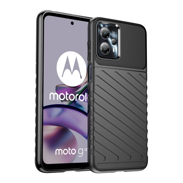 Szilikon telefonvédő (ütésállóság, csíkos, dombor minta) FEKETE Motorola Moto G23 (XT-2333) / Moto G13 (XT-2331) "Gigapack csomagolás" (GP-136734)