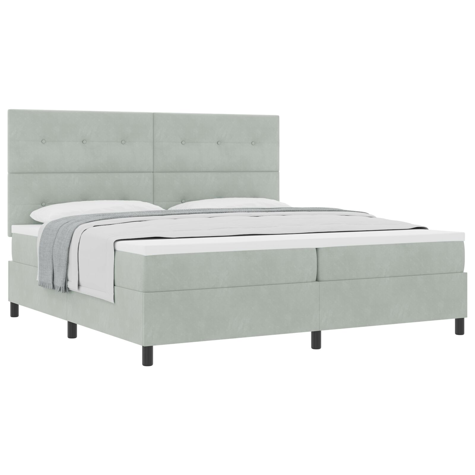 Boxspring Ágy Matraccal Világosszürke 200x200 cm Bársony (3339854)