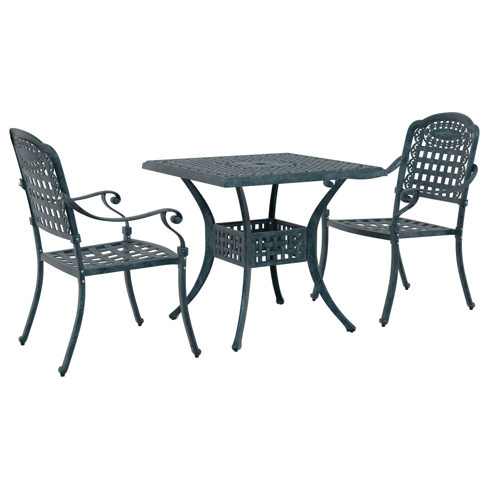 3 darabos kert bistro szett zöld öntött alumíniumból (3334727)