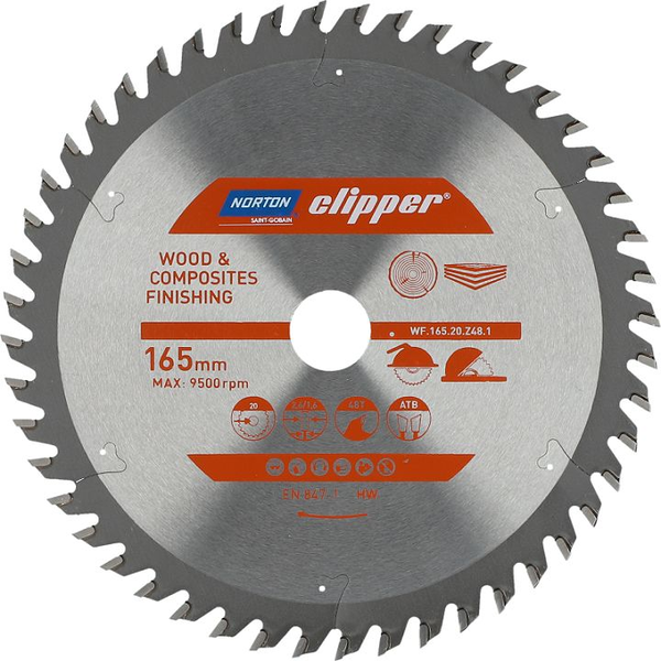 NORTON CIRCULAR SAW 165mm x 20mm x 48z WOOD AND COMPOSITES ATB (2.6 / 1.6)