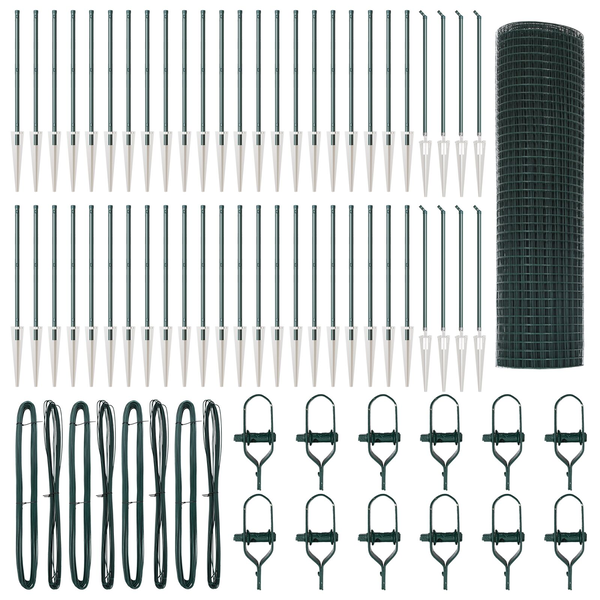 Gard din Fier Sudat cu 13 Stâlpi Accesori Verde 0.6x100 m Oțel