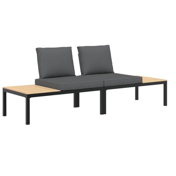 Set canapea de grădină, 2 piese, cu perne, negru, aluminiu