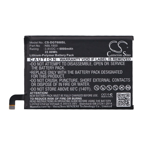 Cameron Sino Li-Polymer akku (3.8V/6000mAh, Doogee NBL1800 kompatibilis) FEKETE Homtom HT6 (CS-DGT600SL)