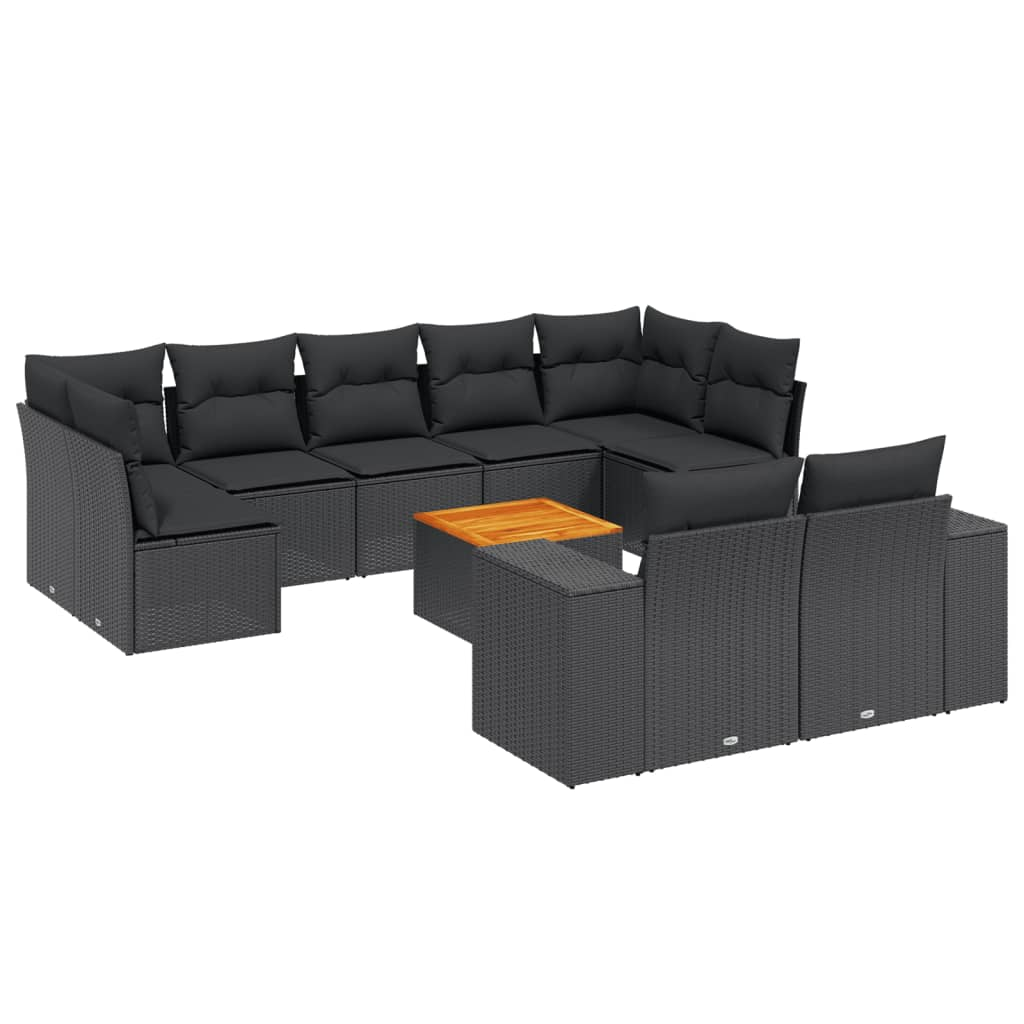 10 részes fekete polyrattan kerti ülőgarnitúra párnákkal (3225593)