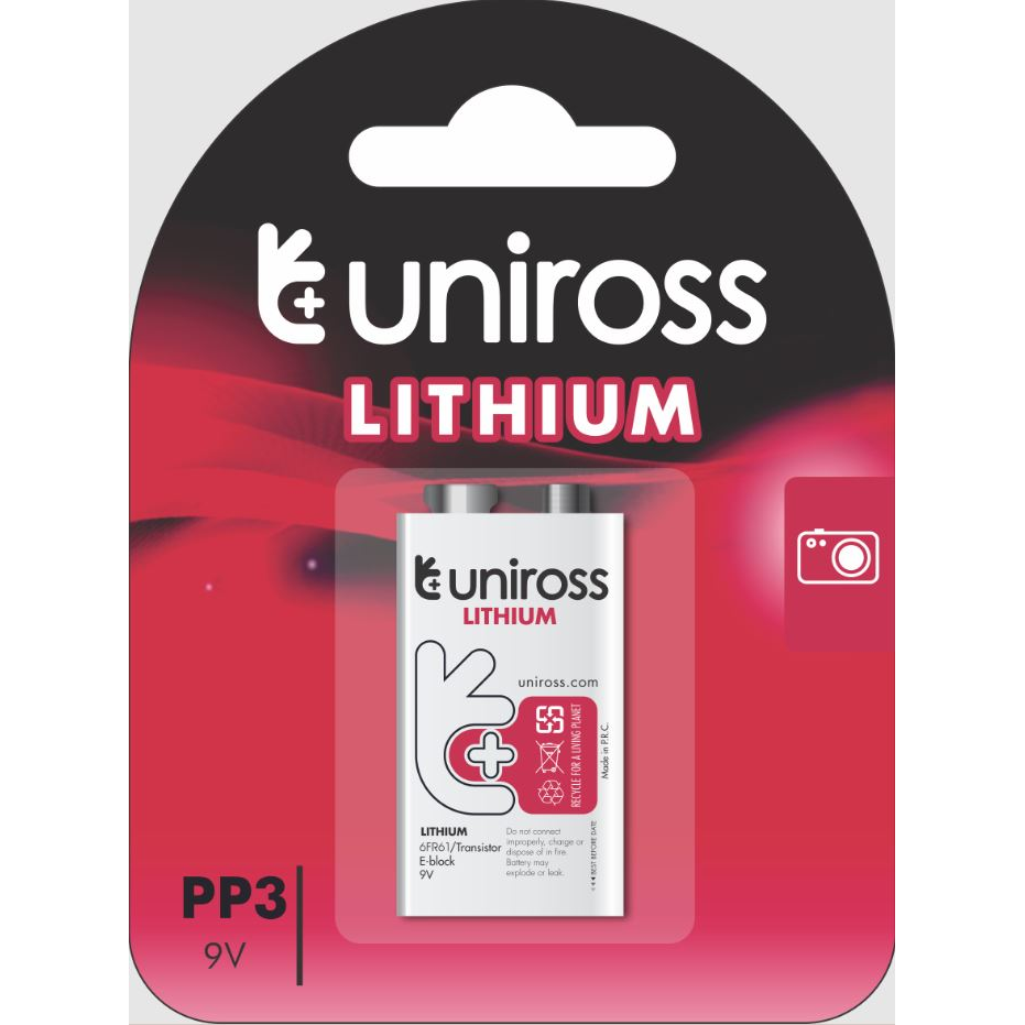 Uniross 6F22/9V lítium elem (ULI9V1) (ULI9V1)