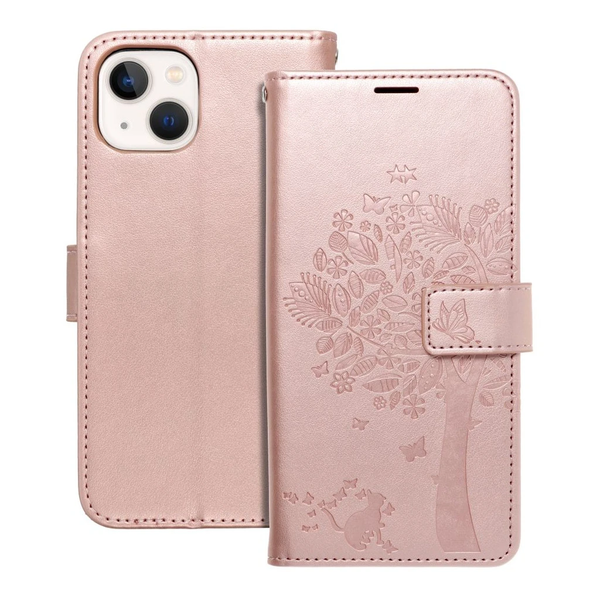 MEZZO könyvtok iPhone 13 készülékhez Tree rózsaarany