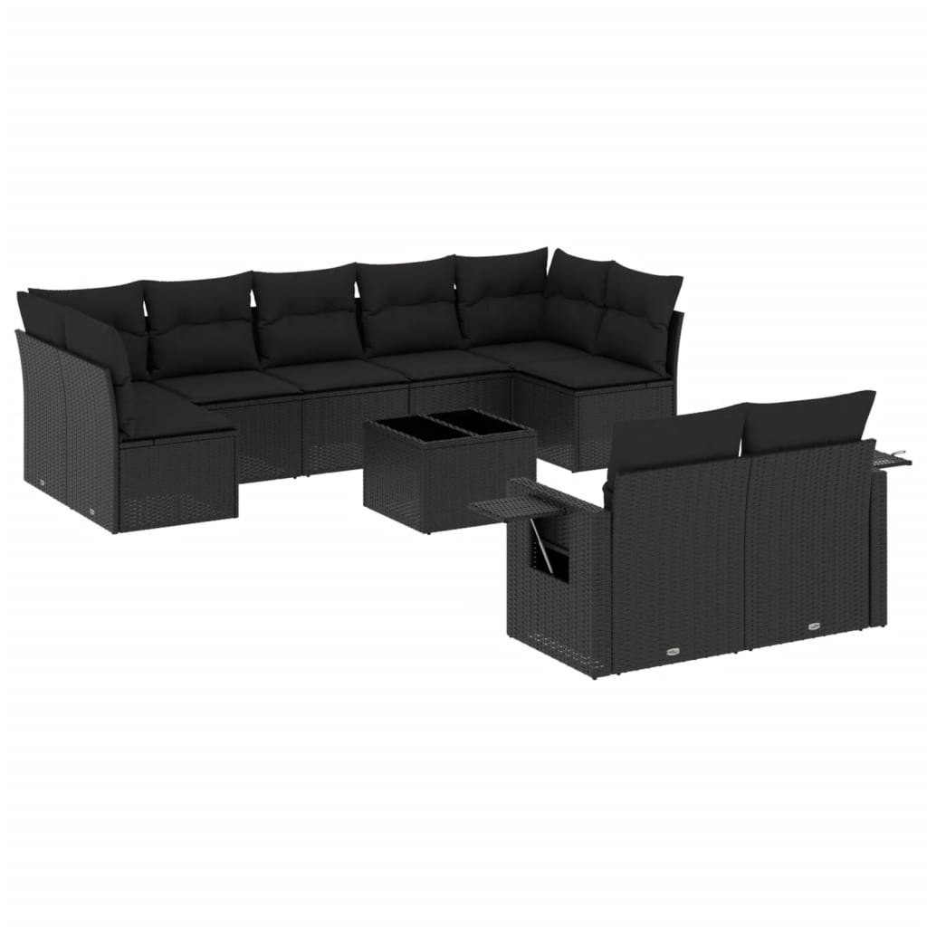 10 részes fekete polyrattan kerti ülőgarnitúra párnákkal (3252962)