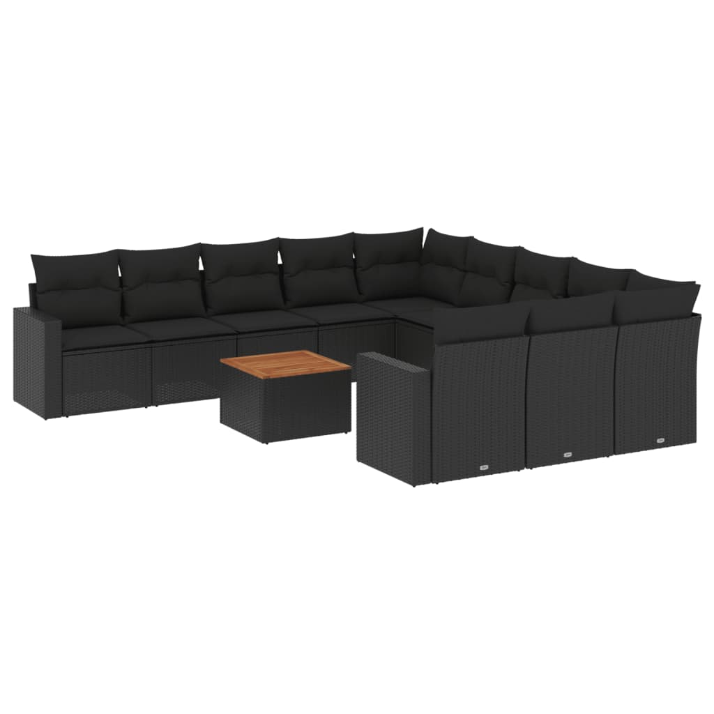 12 részes fekete polyrattan kerti ülőgarnitúra párnákkal (3256678)