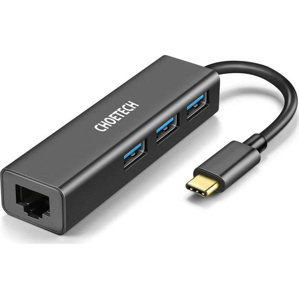 Choetech Multifunkcionális HUB 4 Az 1-ben USB Type C 3x USB 3.0 / Ethernet RJ-45 Szürke (HUB-U02B