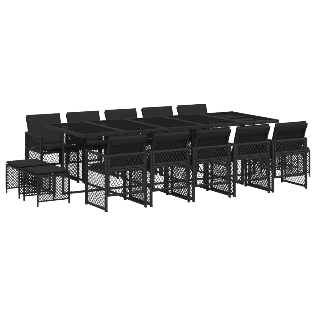 15 részes fekete polyrattan kerti étkezőgarnitúra párnákkal (3210811)