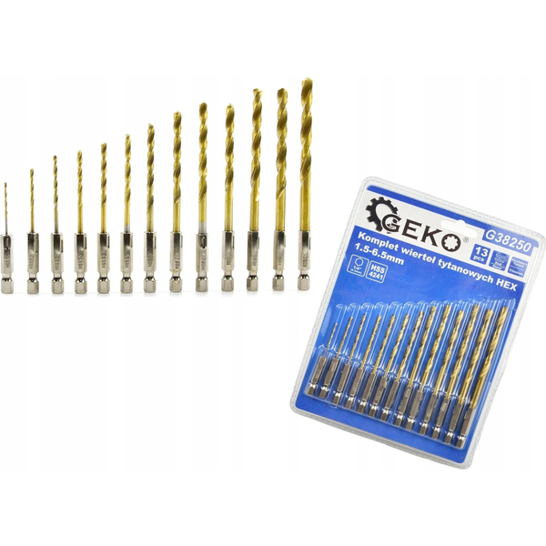 Wiertło Geko Kpl. wierteł tytanowych 1,5-6,5mm 13szt. hex (100)