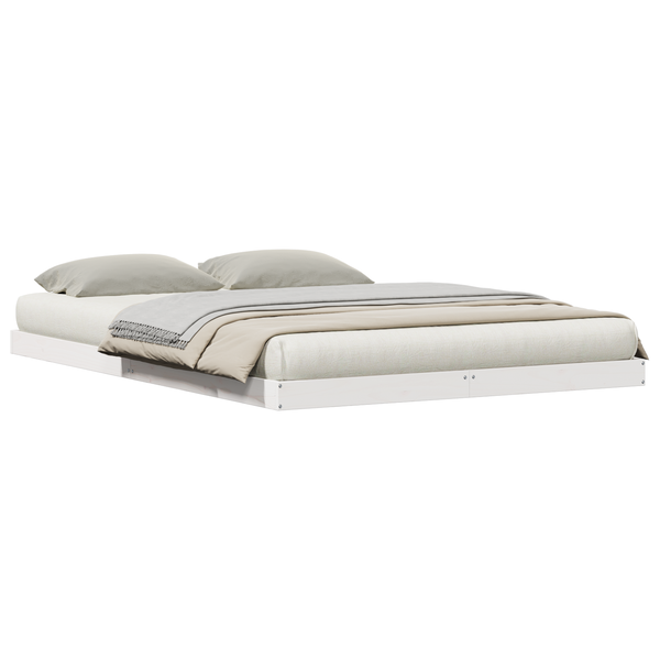 Padlószintű Ágykeret Fehér 140x210 cm Tömbfa Fenyő