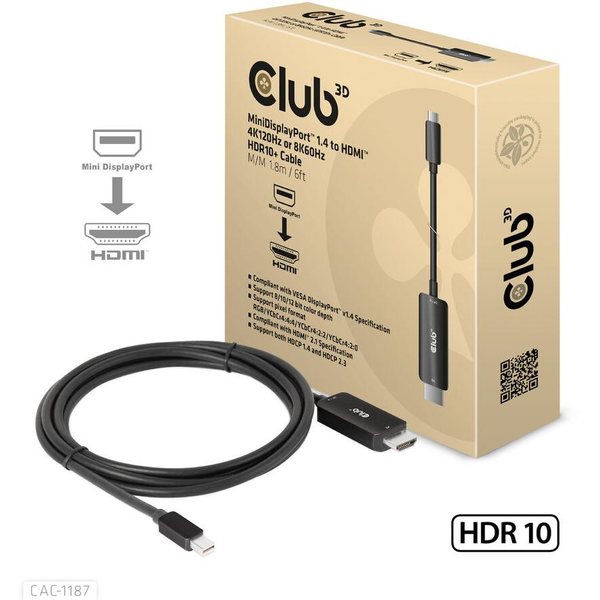 CLUB3D CAC-1187 адаптер за видео кабел 1,8 м Mini DisplayPort HDMI Черен