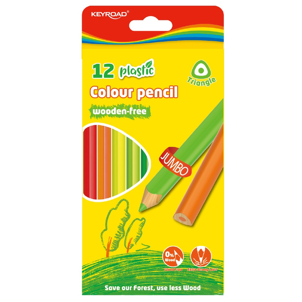 Keyroad Színes ceruza készlet 4 mm famentes háromszögletű  Jumbo 12 különböző szín (KR972396)
