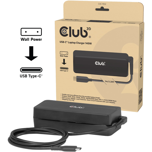 CLUB3D CAC-1932 oplader til mobil enhed Universel Sort Vekselstrøm Hurtig opladning