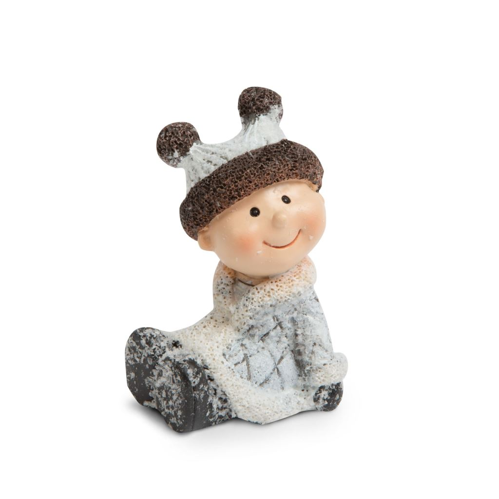 Family ülő kerámia dekor figura kétbojtos sapkában 5,4x4,6x8cm (58274B) (58274B)