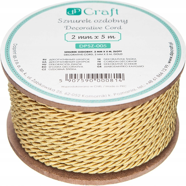  Dalprint SZNUREK OZDOBNY, 2MM X 5M, ZŁOTY