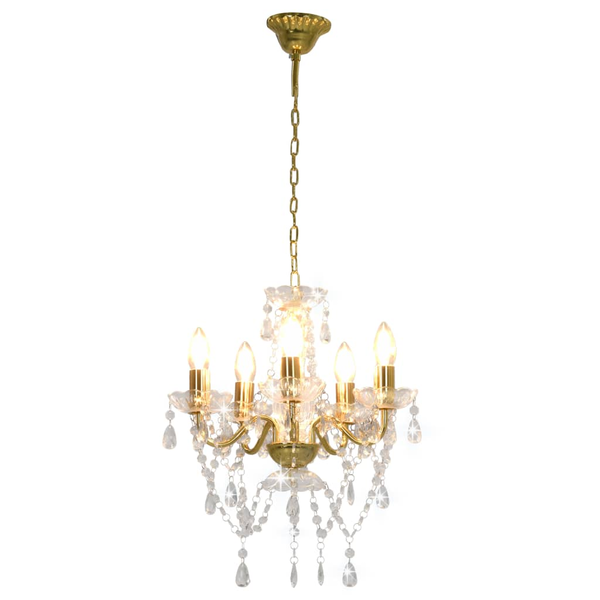Lampa wisząca vidaXL Żyrandol z kryształowymi koralikami, złoty, 5 żarówek E14